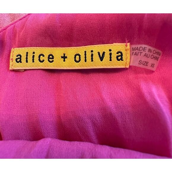 Alice + Olivia Watercolor Floral Silk Sundress Size XS Pink Yellow Coquette - Picture 13 of 14